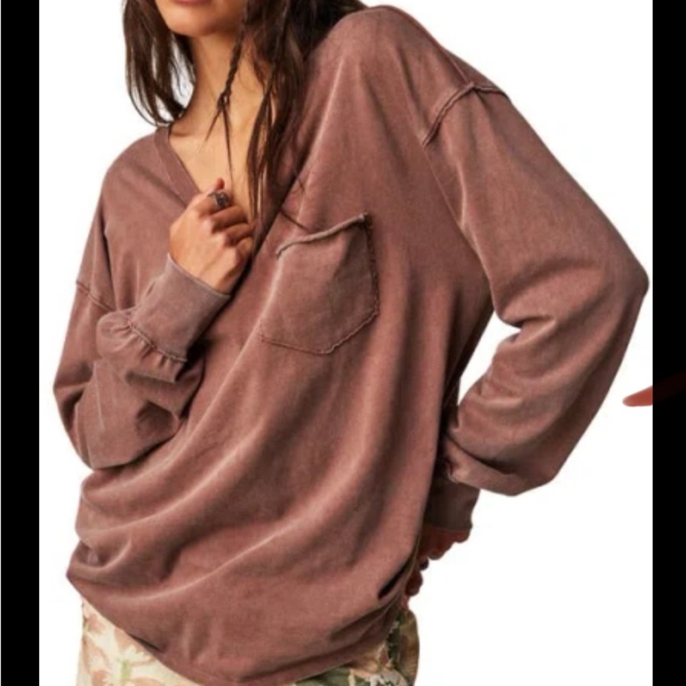 We The Free Fade Into You Umber Earth Distressed Long Sleeve Tee T-Shirt Top XS